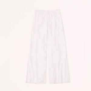 Abercrombie & Fitch White Split-Hem Linen Ultra-Wide Leg Pants